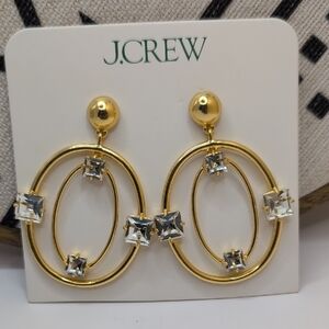 J.Crew Gold Double Hoop Earrings with Clear Crystal Accents